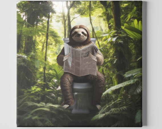 Sloth On A Toilet, Funny Bathroom Wall Art
