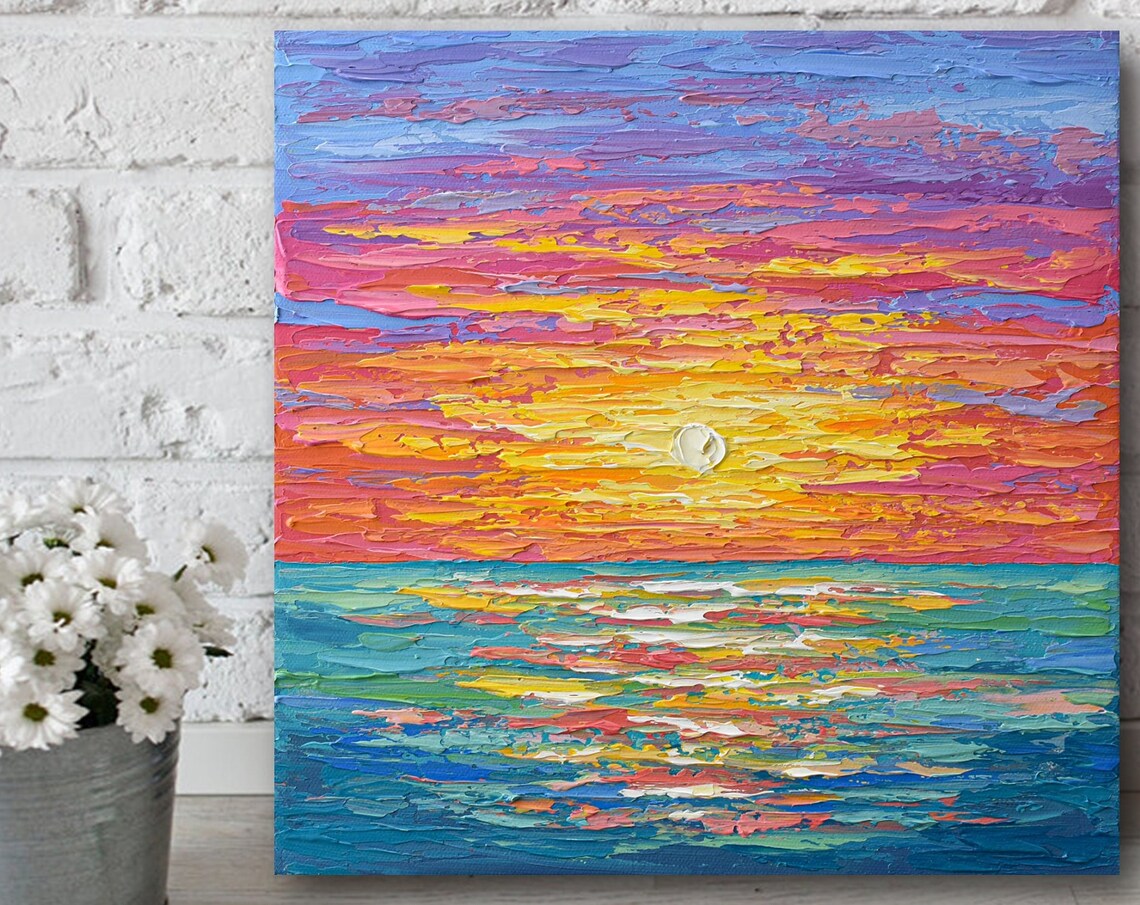 Impressionist Sunset Seascape Art Print, Coastal Decor