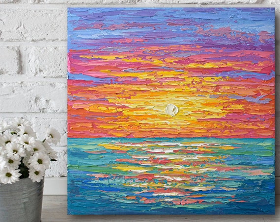 Impressionist Sunset Seascape Art Print, Coastal Decor