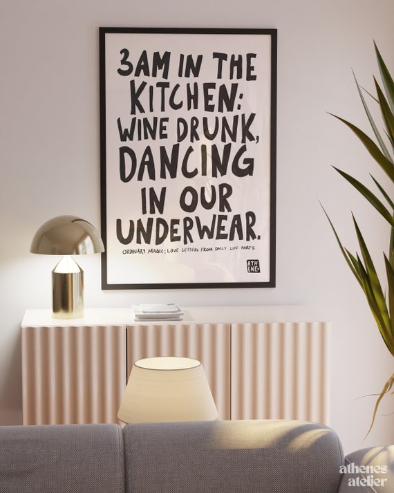 3am In The Kitchen Prints Mid Century Wall Art Typography Lovecore Black And White Trendy Cute