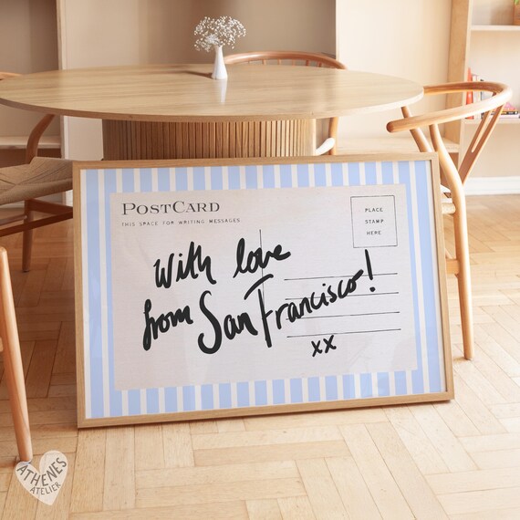 Blue With Love from San Francisco Postcard Style Travel Poster