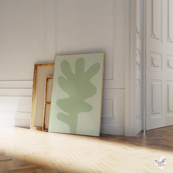 Sage Green Abstract Leaf Matisse Inspired Modern Botanical Poster