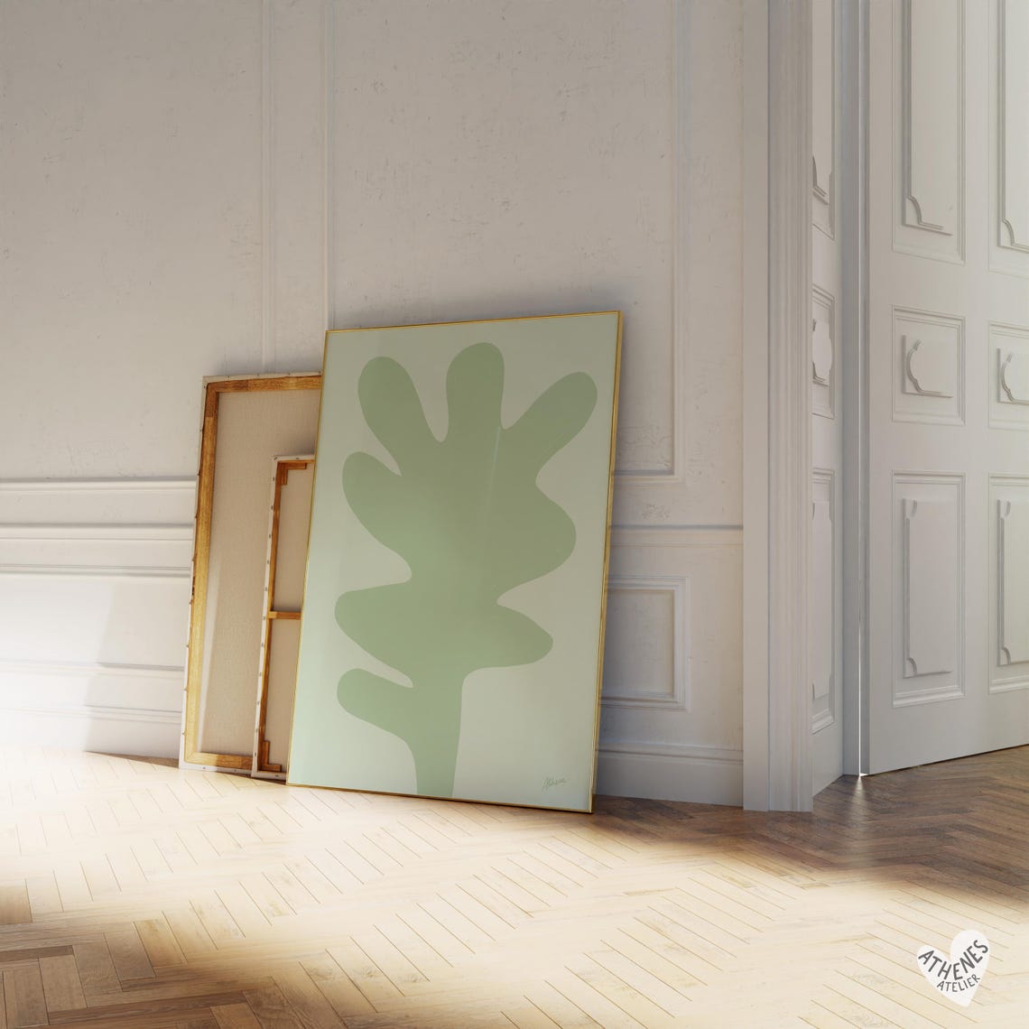 Abstract Plant In Sage Green Dopamine Decor Wall Art Matisse Inspired Danish Pastel First Apartment