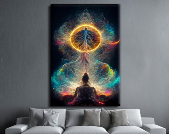 Meditation Cosmic Energy Golden Tree of Life Spiritual Art Print