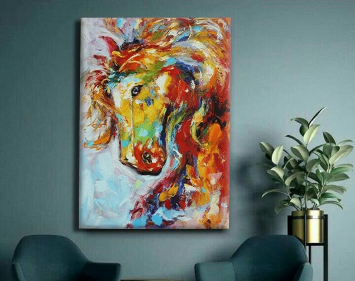 Colorful Abstract Horse Head Oil Painting Vibrant Equine Art Print