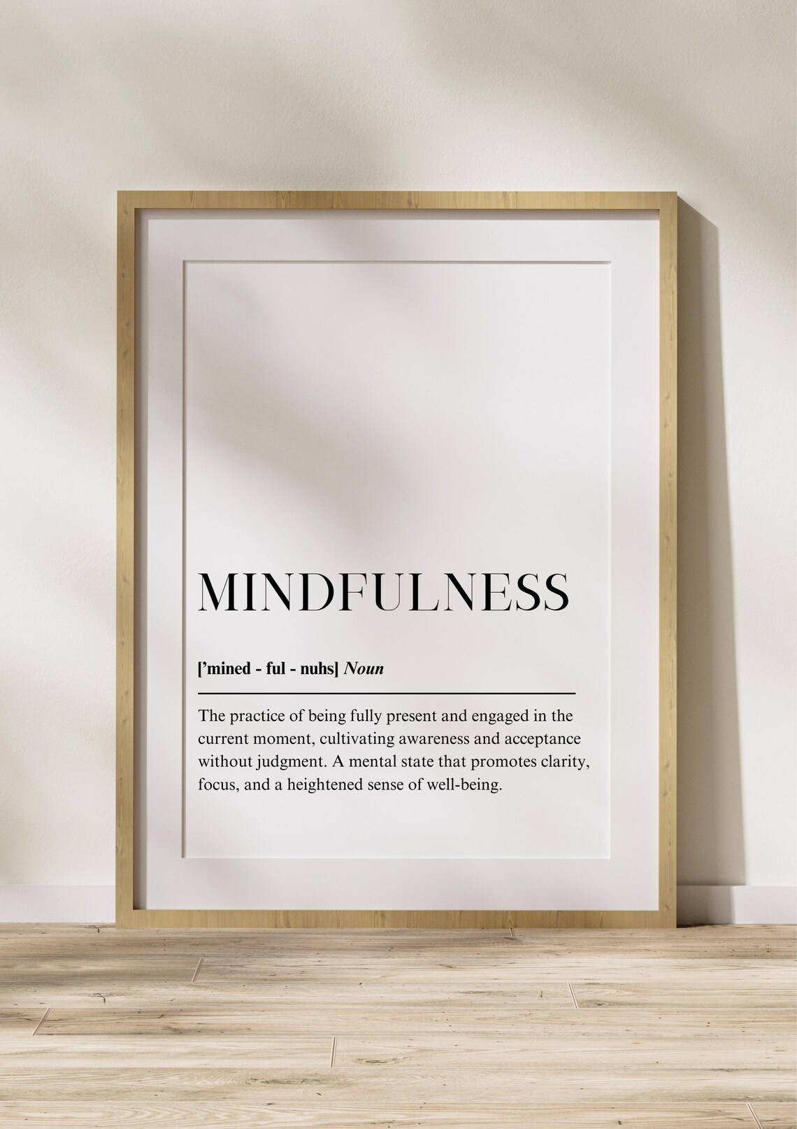 Mindfulness Definition Poster, Minimalist Quote Art