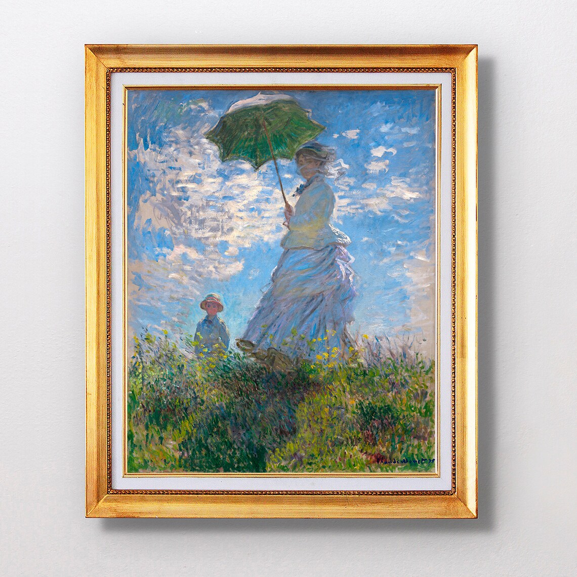 Claude Monet Woman with a Parasol Windy Meadow Painting Poster