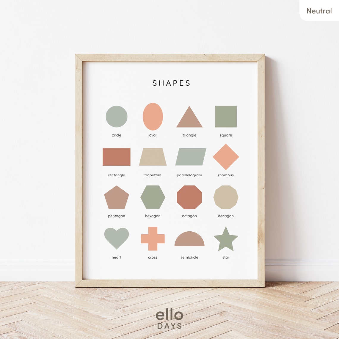 Shapes Chart 16 Geometric Shapes Neutral Kids Classroom Poster
