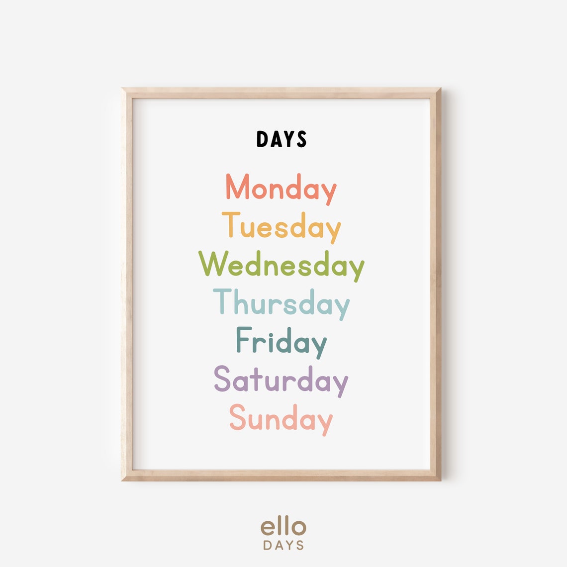 Days Of The Week Chart Rainbow Letters Kids Classroom Poster - Image 4