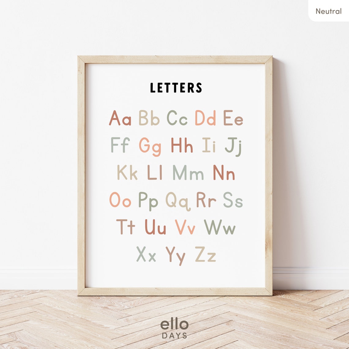 Letters Aa To Zz Chart Neutral Alphabet Kids Classroom Poster