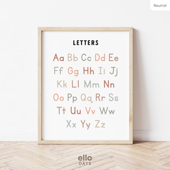 Letters Aa To Zz Chart Neutral Alphabet Kids Classroom Poster