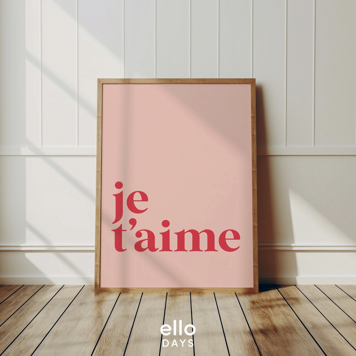 Je Taime Blush Pink French Typography Romantic Bedroom Wall Art - Image 2
