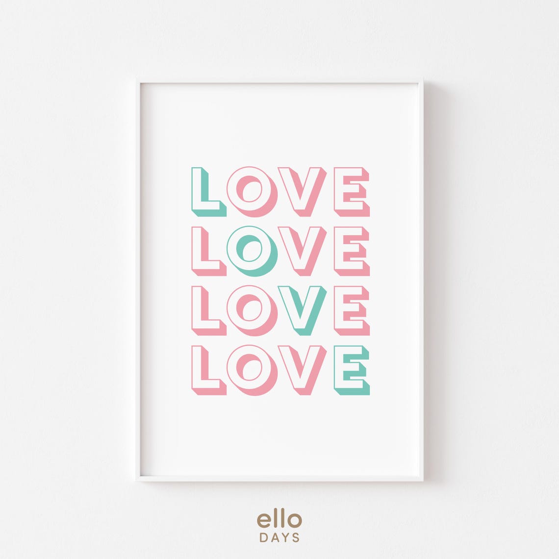 Retro LOVE Repeated Typography Pink Teal Inspirational Poster - Image 4