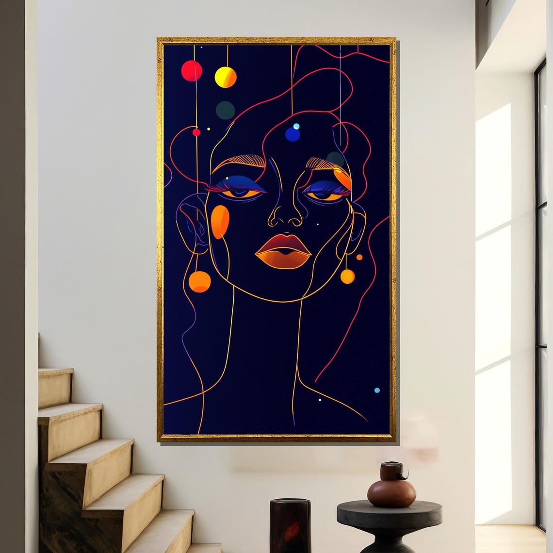 Picasso Inspired Neon Line Art Woman Portrait