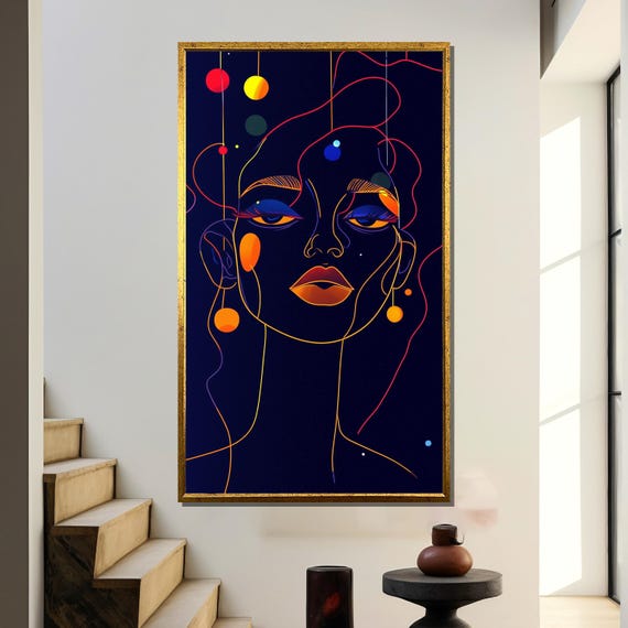 Picasso Inspired Neon Line Art Woman Portrait
