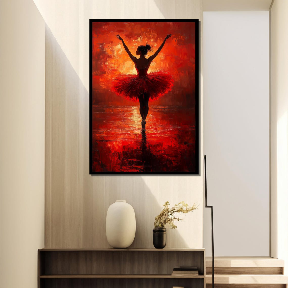Red Ballet Dancer Silhouette, Elegant Ballerina Art Print - Image 2