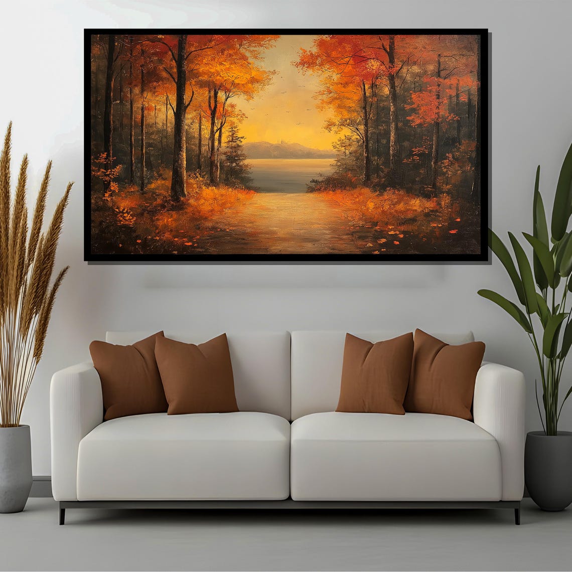 Golden Autumn Forest Path, Rustic Landscape Art Print - Image 2