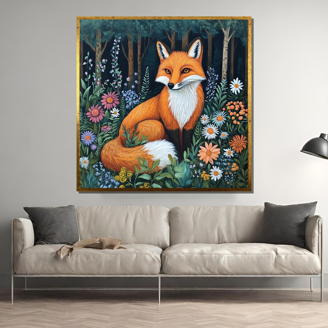 Whimsical Fox In Forest Flowers, Nature Art Print