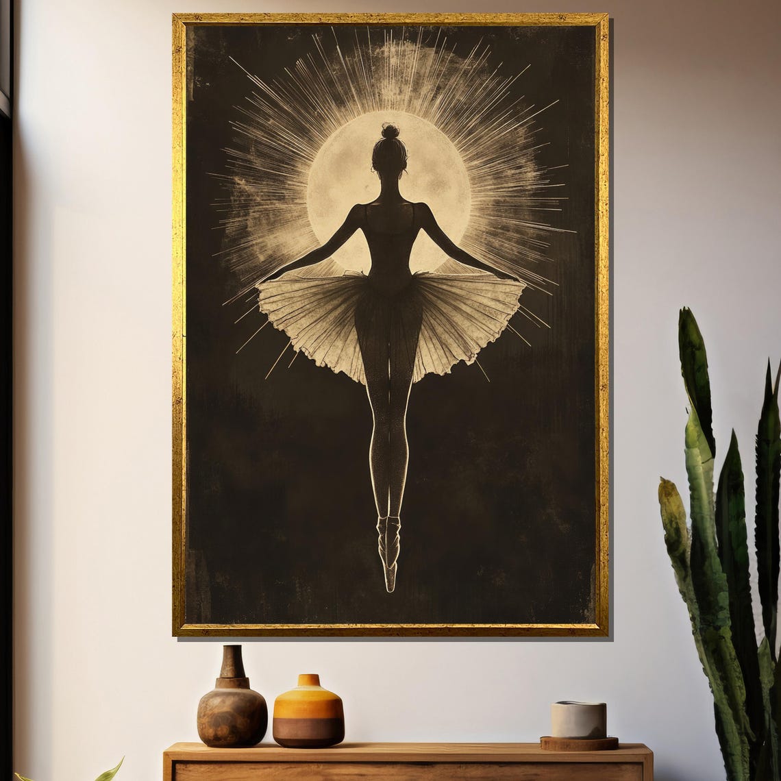 Mystical Moonlit Ballerina Silhouette, Celestial Art Print