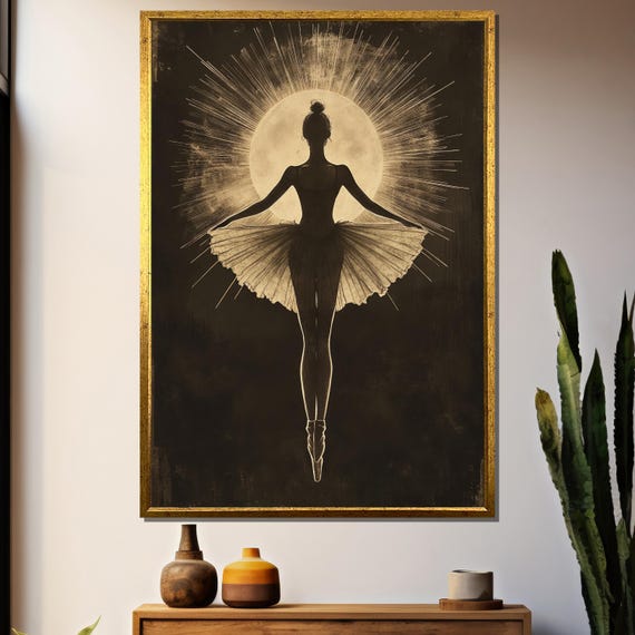 Mystical Moonlit Ballerina Silhouette, Celestial Art Print