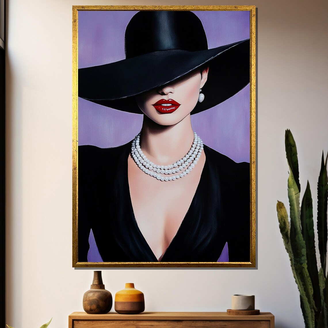 Elegant Woman With Pearl Necklace Portrait, Gift