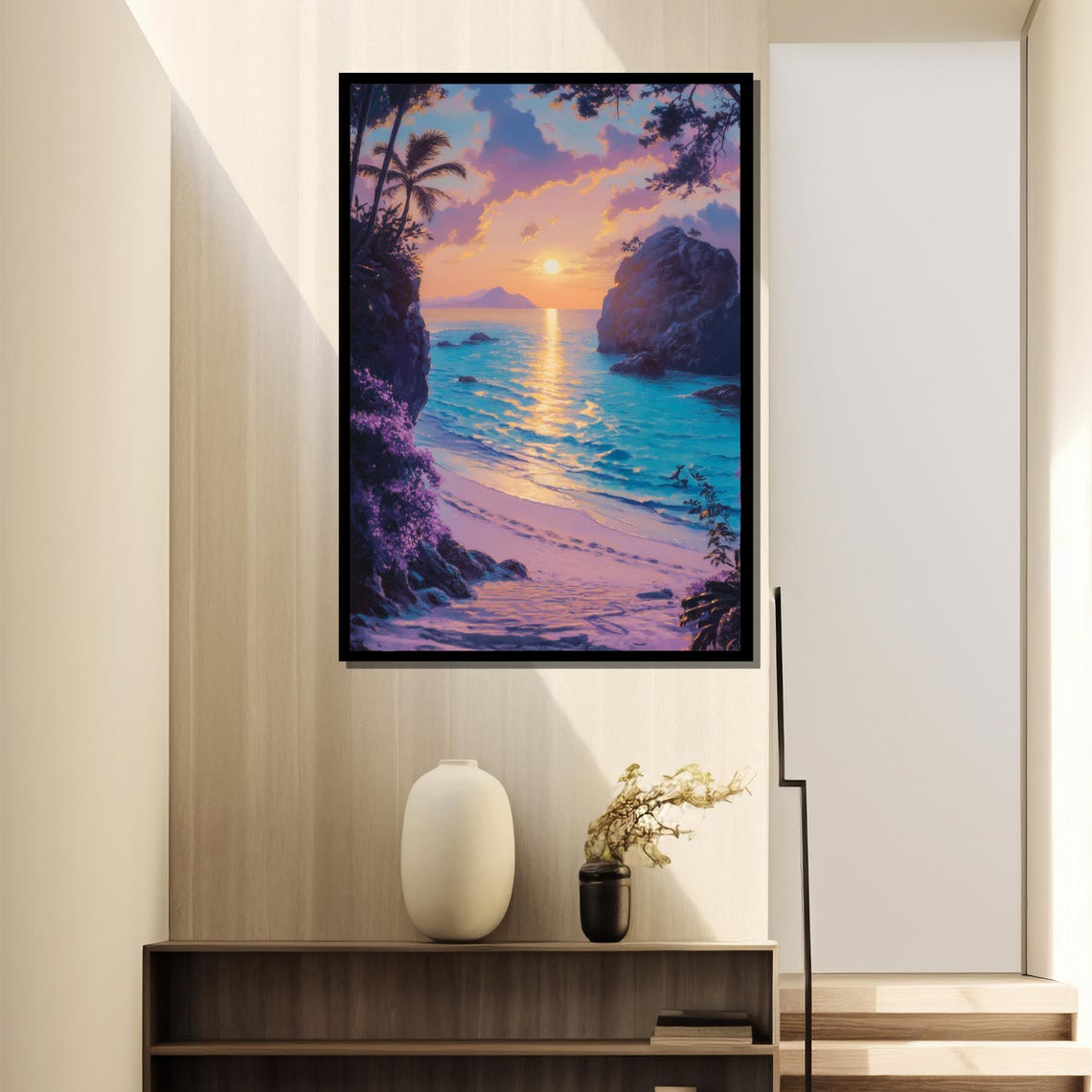 Tropical Beach Sunset Seascape Art Print - Image 2