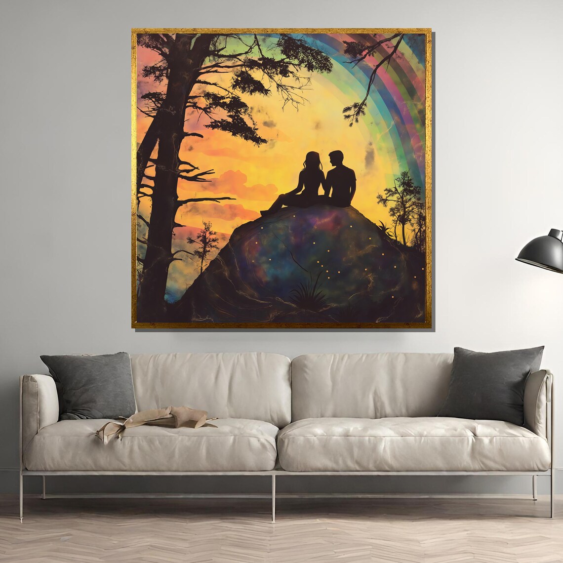 Silhouette Couple Sunset Wall Art Print, Romantic