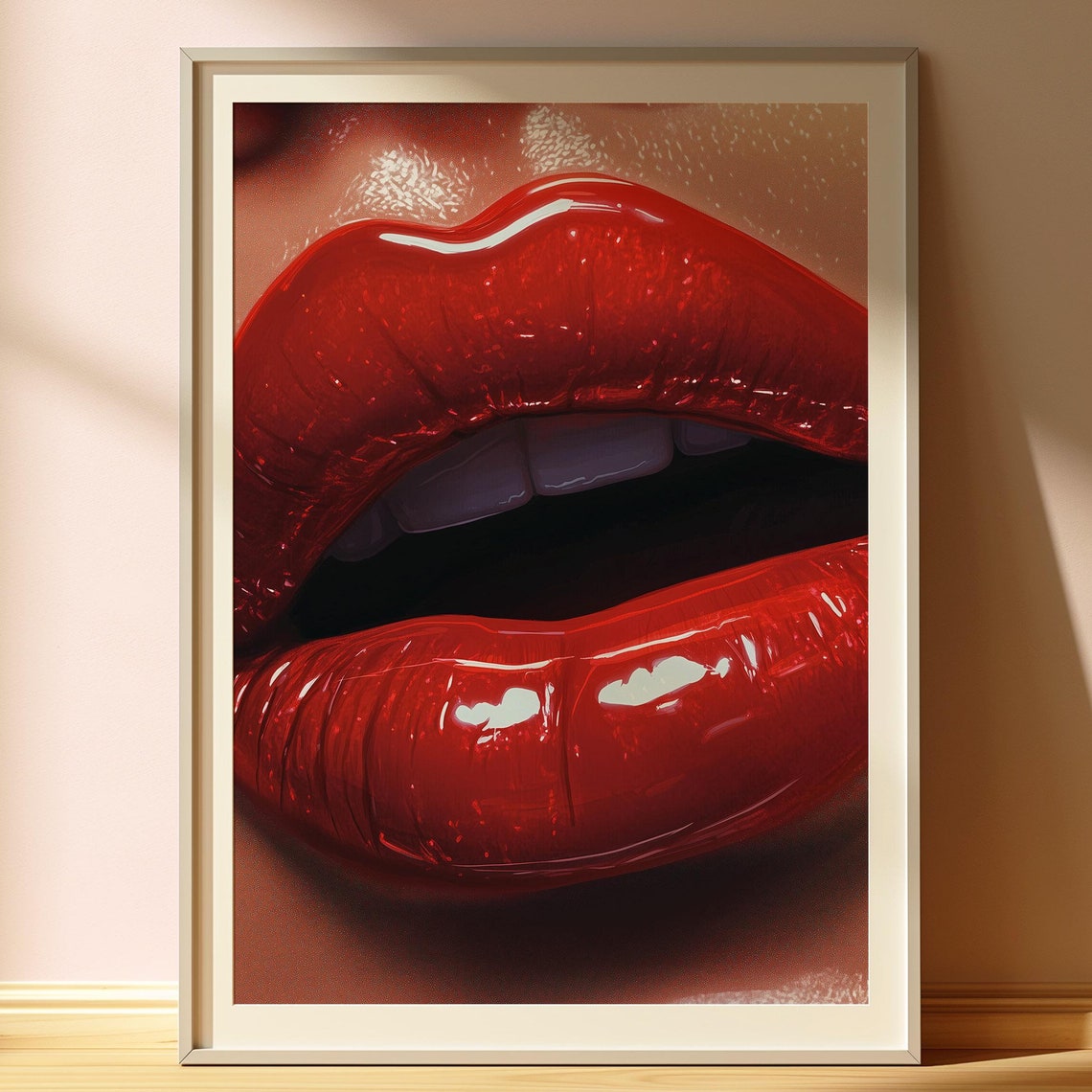 Glossy Red Lips Close-Up Bold Glam Beauty Salon Makeup Art Poster