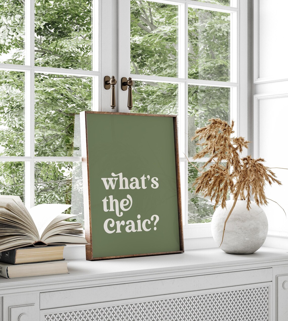 Whats The Craic Olive Green Irish Saying Typography Quote Poster - Image 4