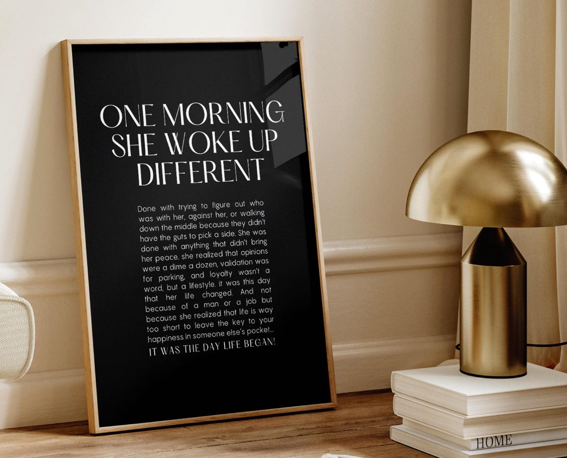 One Morning She Woke Up Different Feminist Print Female Empowerment Woman Line Art Feminist Wall Art Strong Women Quote Divorce Gift