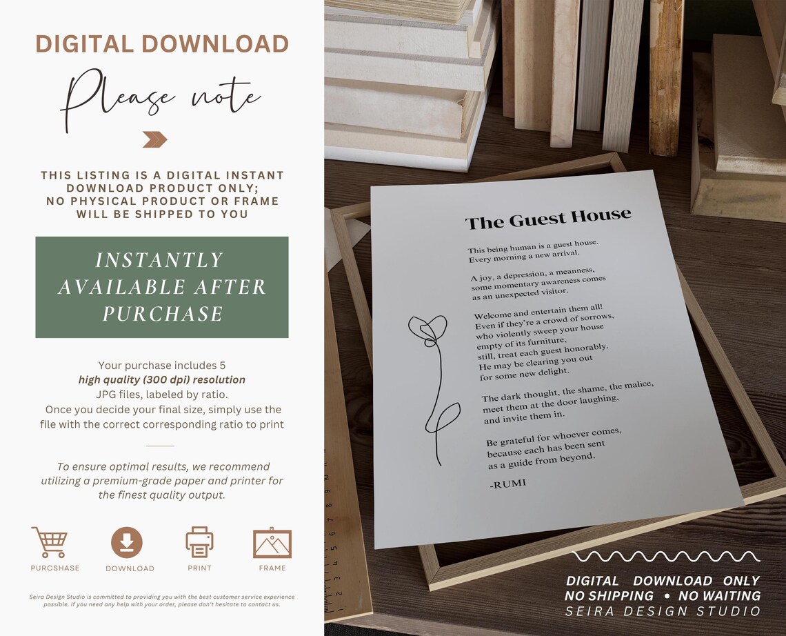 The Guest House Rumi Poem Minimalist Floral Poetry Art Poster - Image 4