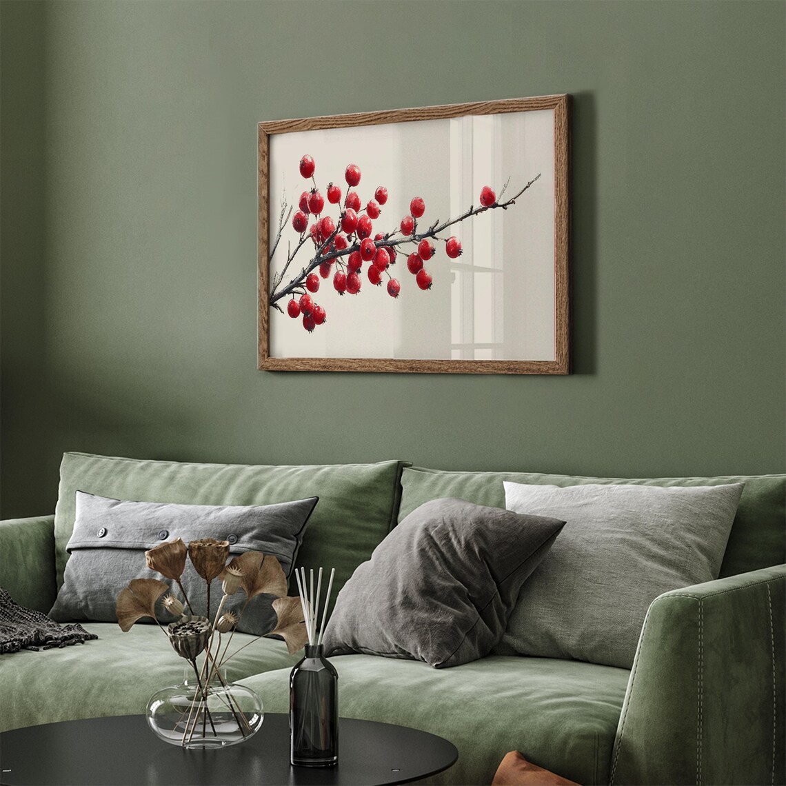 Winter Red Berry Branch Minimalist Watercolor Neutral Holiday Poster - Image 5