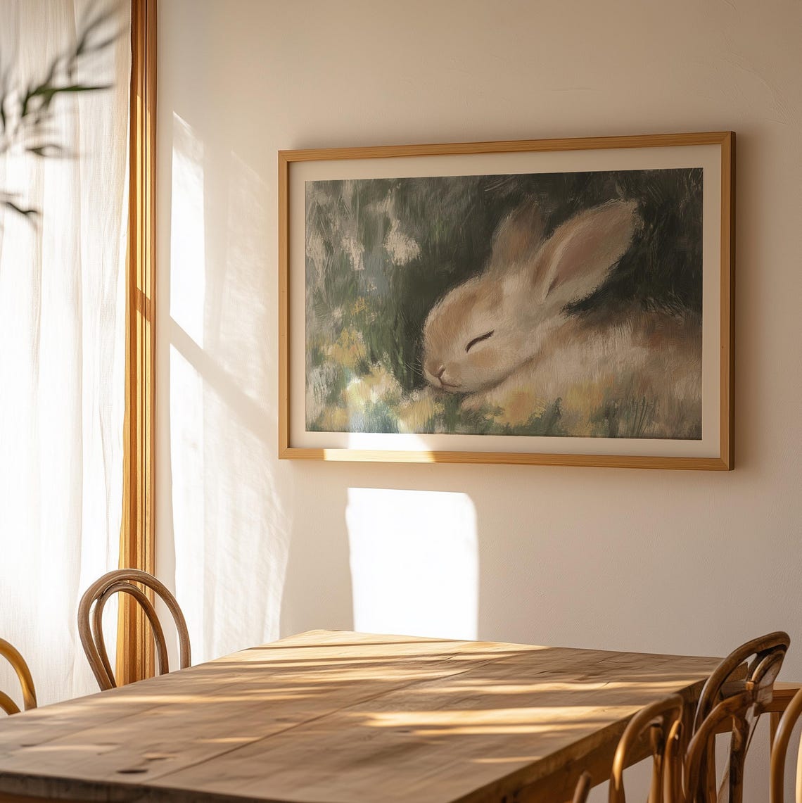 Vintage Easter Bunny In Wild Flower Meadow Print Cute Sleepy Rabbit Painting Wall Art Pastel Bunny Spring Decor Prints - Image 2