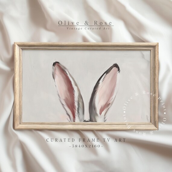 Bunny Ears Peek Close Up Minimalist Blush Watercolor Neutral Easter Wall Art