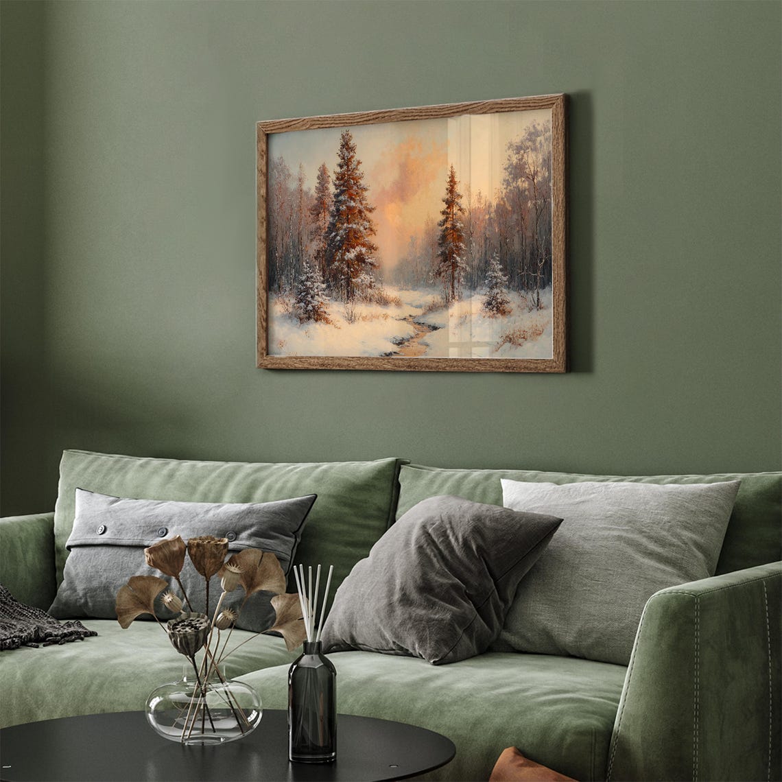 Winter Pine Forest Sunset Stream Snowy Landscape Frame TV Art Poster - Image 4