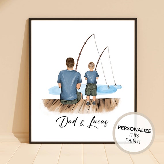 Personalized Dad and Son Fishing Trip Rear View Family Poster