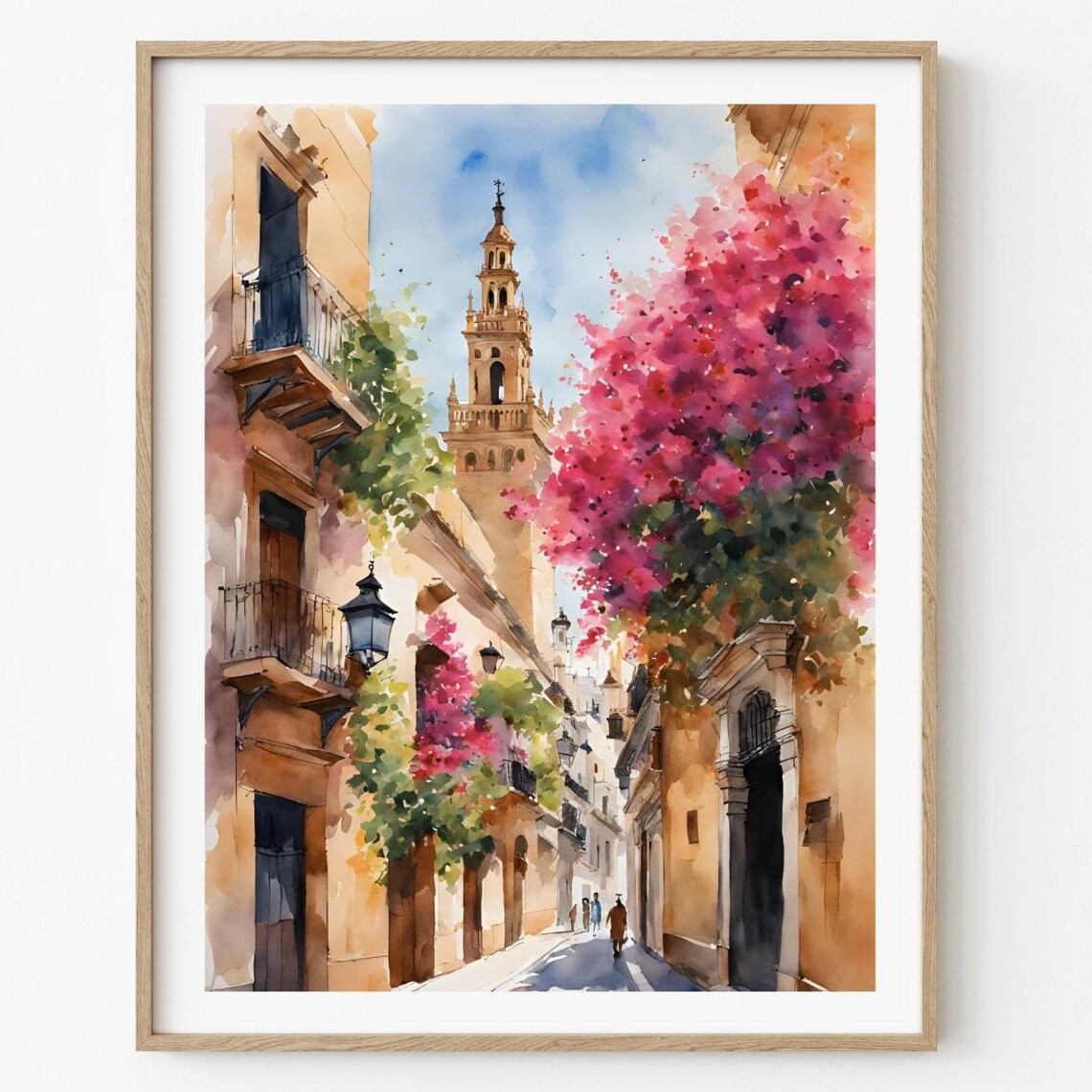 Seville Watercolor Cityscape Art Print, Spain Travel