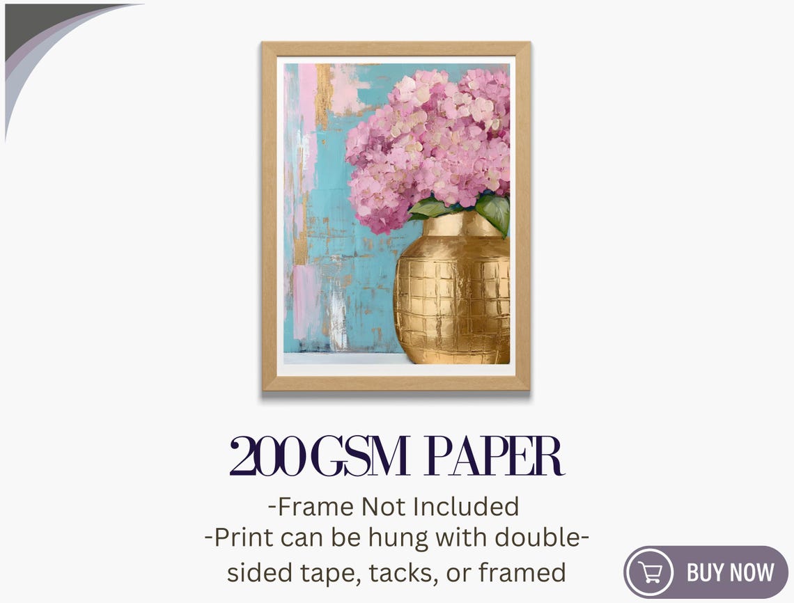 Blush Hydrangea Gold Vase Turquoise Pink Abstract Floral Art Poster - Image 5