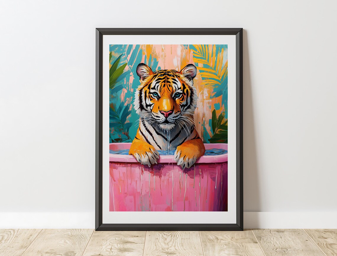 Maximalist Tiger Art Print, Bathroom Dopamine Decor - Image 4
