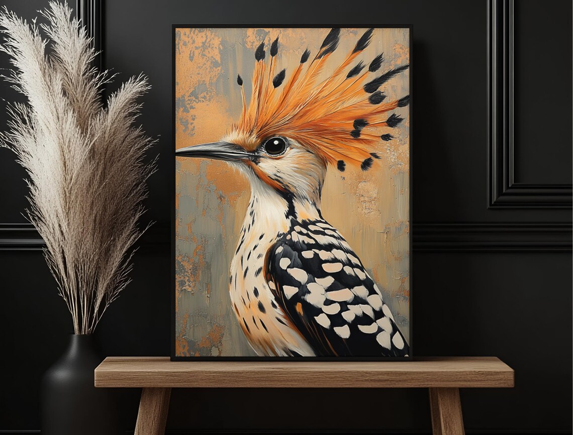 Hoopoe Bird Portrait Orange Crest Realistic Bird Painting Art Print - Image 6