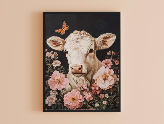 Highland Cow Wall Art Print Vintage Farm Animal Decor Cute Nursery Artwork For Kids Room Country Home Decor