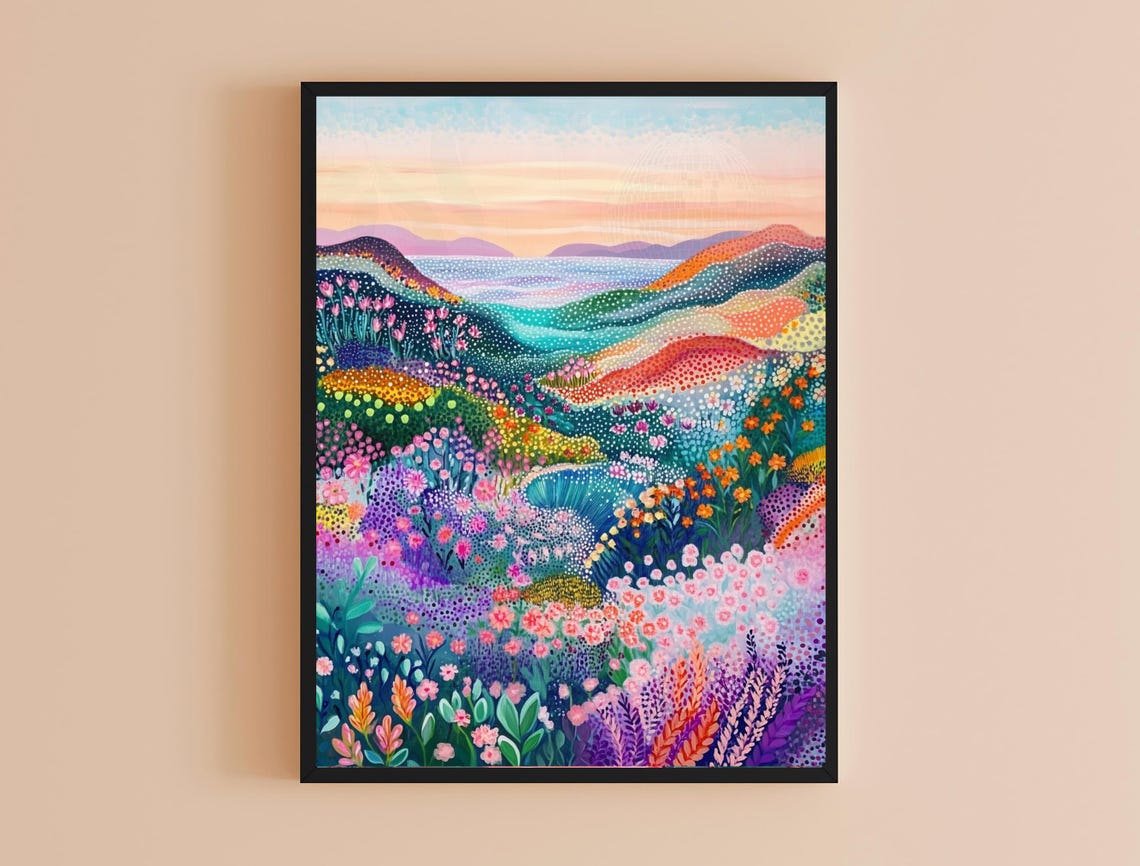 Wildflower Valley Sunset Abstract Colorful Pointillist Art Poster - Image 4