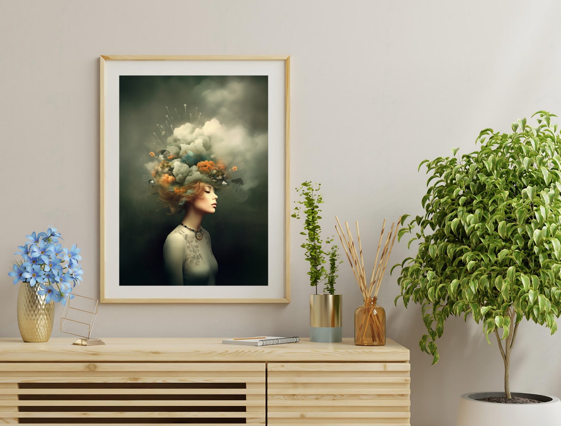 Surreal Woman Cloud Explosion Portrait Art Deco Dark Maximalist Poster - Image 4
