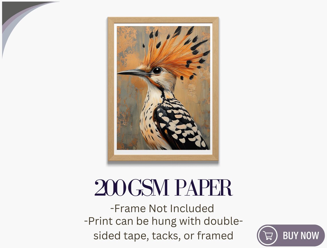 Hoopoe Bird Golden Crest Oil Painting Portrait Nature Wall Poster - Image 5