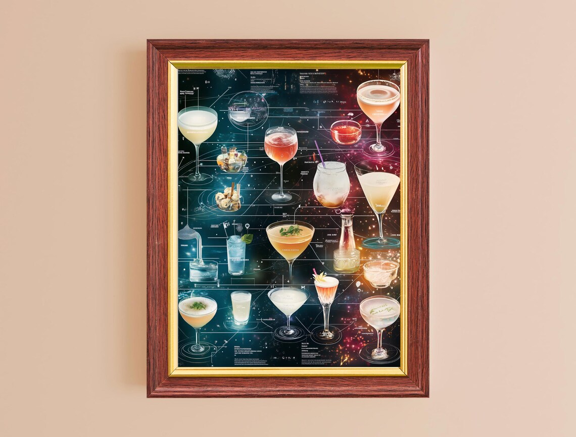 Cocktail Chart Guide Dark Constellation Bar Decor Drink Recipes Art Poster