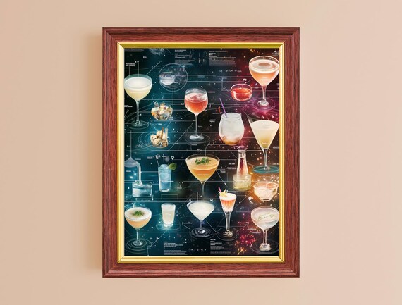 Cocktail Chart Guide Dark Constellation Bar Decor Drink Recipes Art Poster
