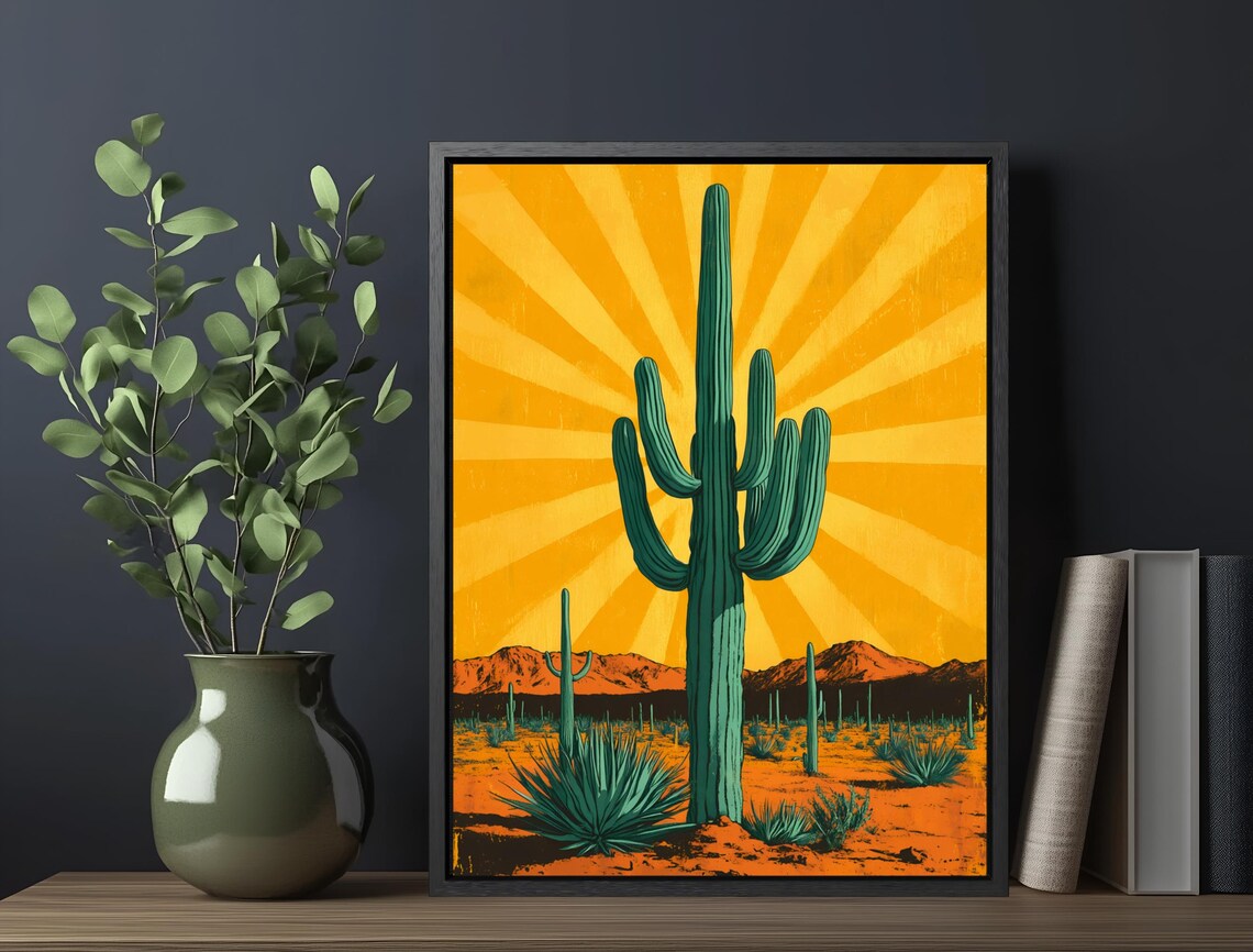 Saguaro Cactus Desert Sunburst Retro Travel Poster Arizona Wall Art - Image 6