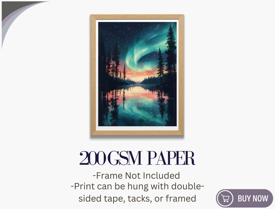 Northern Lights Teal Aurora Sunset Lake Reflection Pine Forest Poster - Image 5