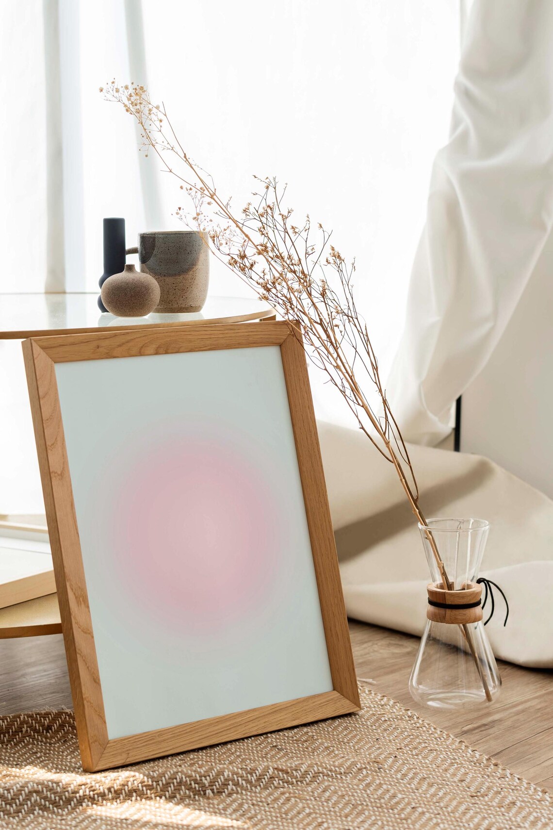 Light Blue Pink Gradient Aura Pink Glow Center Abstract Art Poster - Image 2