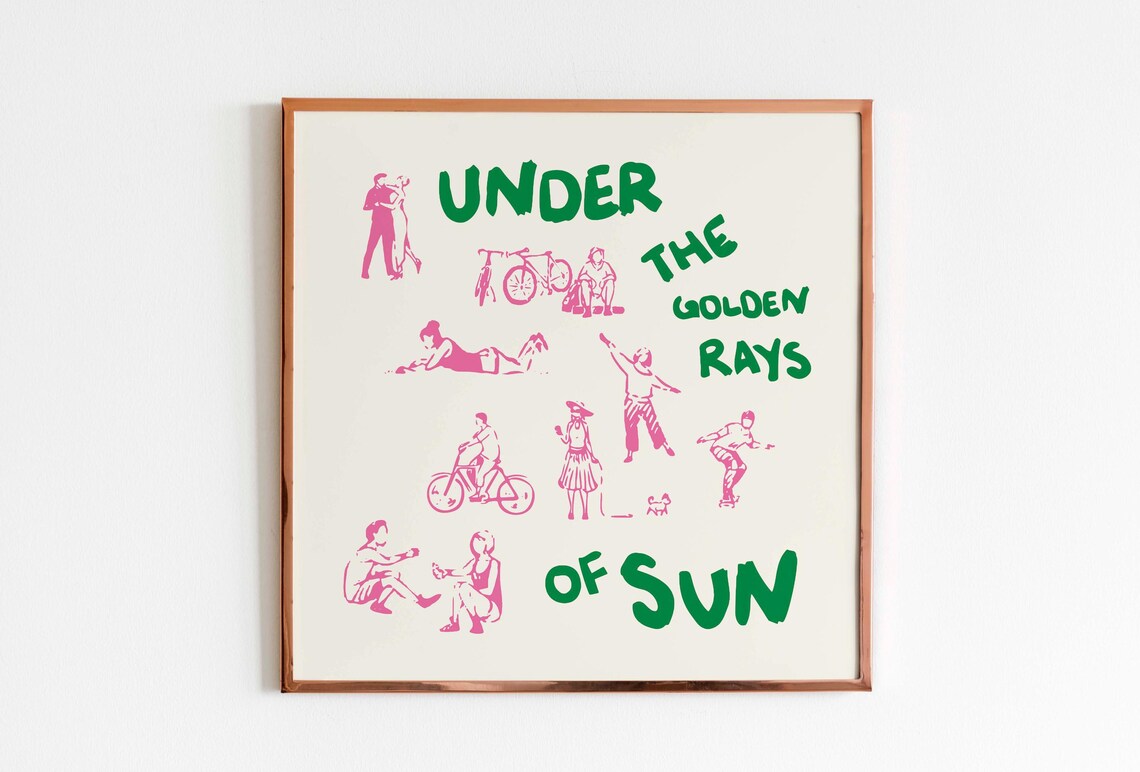 Under the Golden Rays of Sun Pink Green Square Hand Drawn Summer Poster - Image 3